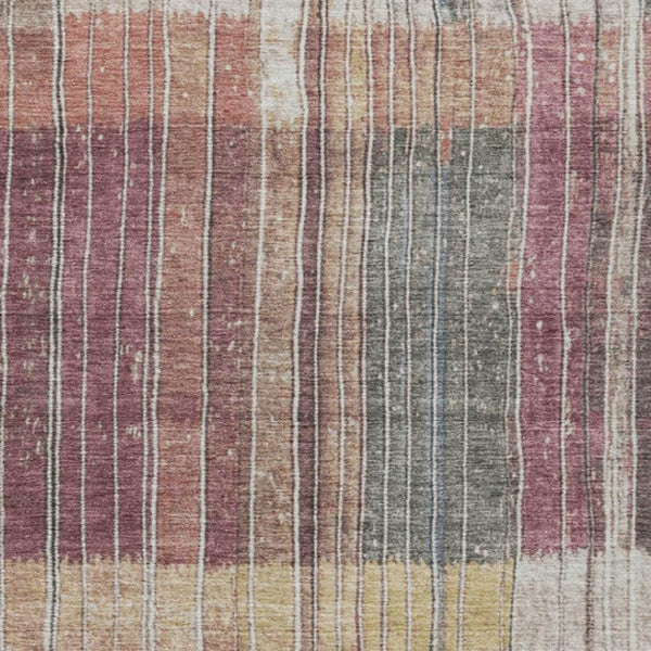 HomeRoots 5' Stylish Mauve Blue and Gold Striped Area Rug - Durable, Washable Design for Indoor & Outdoor Use 5' X 8' 627339