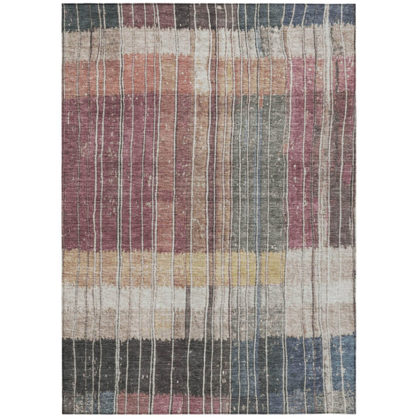 HomeRoots 5' Stylish Mauve Blue and Gold Striped Area Rug - Durable, Washable Design for Indoor & Outdoor Use 8' X 10' 627341