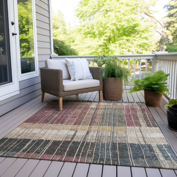 HomeRoots 5' Stylish Mauve Blue and Gold Striped Area Rug - Durable, Washable Design for Indoor & Outdoor Use 8' X 10' 627341