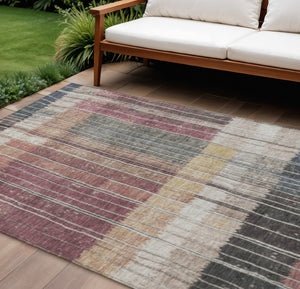 HomeRoots 5' Stylish Mauve Blue and Gold Striped Area Rug - Durable, Washable Design for Indoor & Outdoor Use 9' X 12' 627342