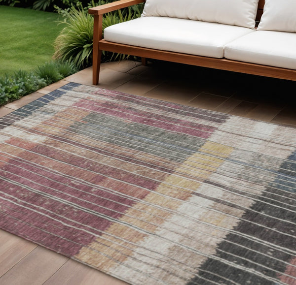 HomeRoots 5' Stylish Mauve Blue and Gold Striped Area Rug - Durable, Washable Design for Indoor & Outdoor Use 9' X 12' 627342
