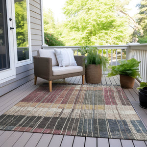 HomeRoots 5' Stylish Mauve Blue and Gold Striped Area Rug - Durable, Washable Design for Indoor & Outdoor Use 9' X 12' 627342
