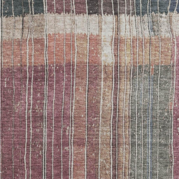 HomeRoots 5' Stylish Mauve Blue and Gold Striped Area Rug - Durable, Washable Design for Indoor & Outdoor Use 10' X 14' 627343