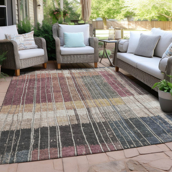 HomeRoots 5' Stylish Mauve Blue and Gold Striped Area Rug - Durable, Washable Design for Indoor & Outdoor Use 10' X 14' 627343