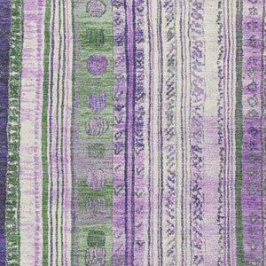 HomeRoots 5' Striped Washable Area Rug in Green and Purple for Indoor or Outdoor High-Traffic Spaces 5' X 8' 627351