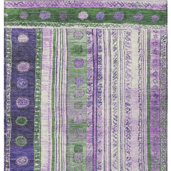 HomeRoots 5' Striped Washable Area Rug in Green and Purple for Indoor or Outdoor High-Traffic Spaces 5' X 8' 627351