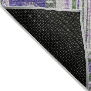 HomeRoots 5' Striped Washable Area Rug in Green and Purple for Indoor or Outdoor High-Traffic Spaces 8' Round 627352