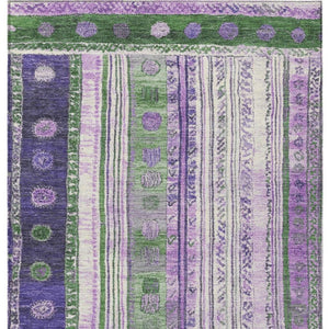 HomeRoots 5' Striped Washable Area Rug in Green and Purple for Indoor or Outdoor High-Traffic Spaces 8' X 10' 627353