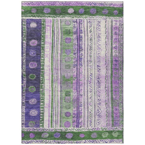 HomeRoots 5' Striped Washable Area Rug in Green and Purple for Indoor or Outdoor High-Traffic Spaces 8' X 10' 627353