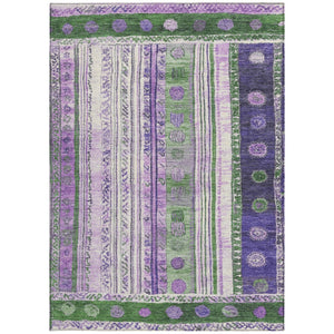 HomeRoots 5' Striped Washable Area Rug in Green and Purple for Indoor or Outdoor High-Traffic Spaces 10' X 14' 627355