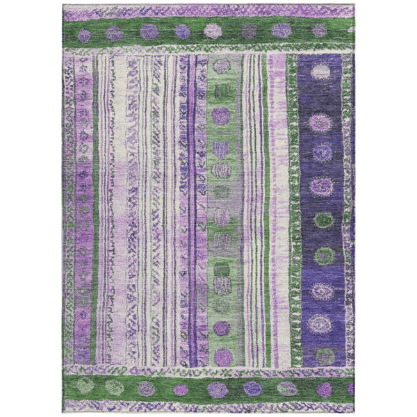 HomeRoots 5' Striped Washable Area Rug in Green and Purple for Indoor or Outdoor High-Traffic Spaces 10' X 14' 627355