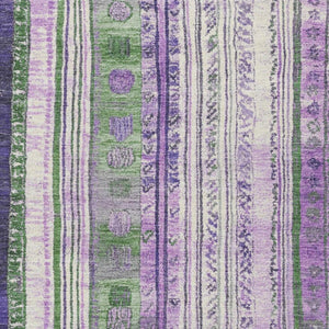 HomeRoots 5' Striped Washable Area Rug in Green and Purple for Indoor or Outdoor High-Traffic Spaces 10' X 14' 627355