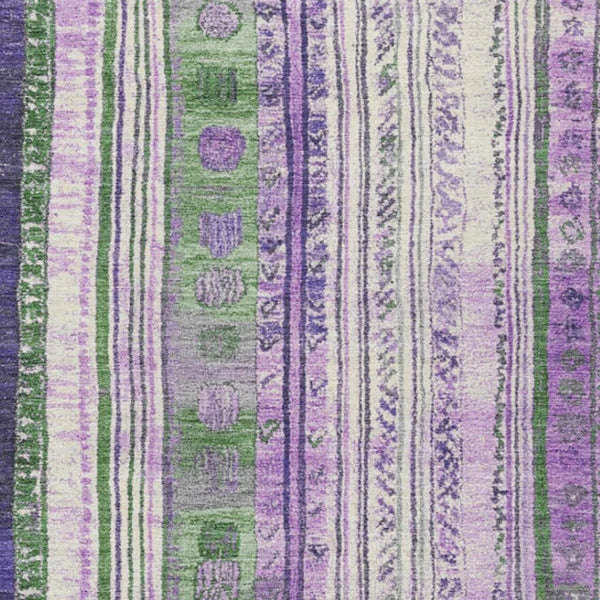 HomeRoots 5' Striped Washable Area Rug in Green and Purple for Indoor or Outdoor High-Traffic Spaces 10' X 14' 627355