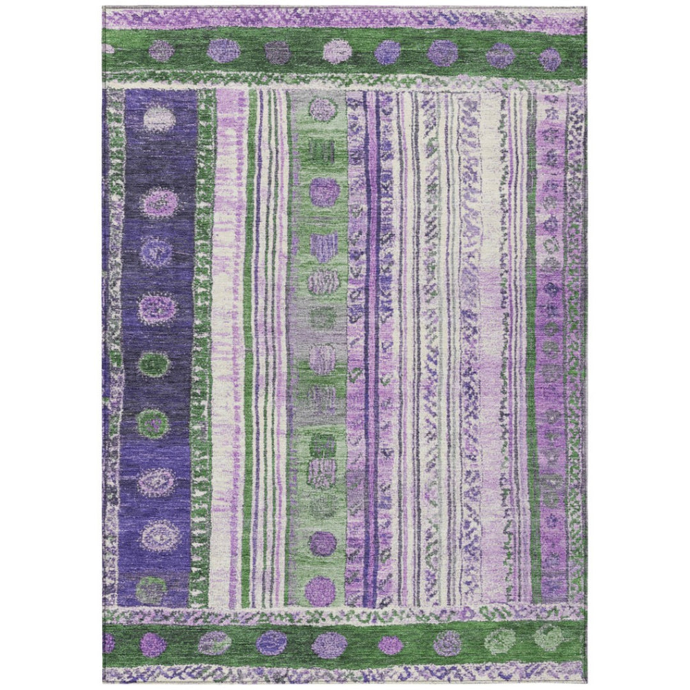 HomeRoots 5' Striped Washable Area Rug in Green and Purple for Indoor or Outdoor High-Traffic Spaces 10' X 14' 627355