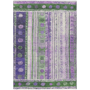 HomeRoots 5' Striped Washable Area Rug in Green and Purple for Indoor or Outdoor High-Traffic Spaces 10' X 14' 627355