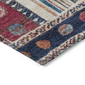 HomeRoots 5' Navy Blue and Merlot Striped Indoor/Outdoor Area Rug – Durable, Machine Washable, Versatile Style 5' X 8' 627357