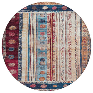 HomeRoots 5' Navy Blue and Merlot Striped Indoor/Outdoor Area Rug – Durable, Machine Washable, Versatile Style 8' Round 627358