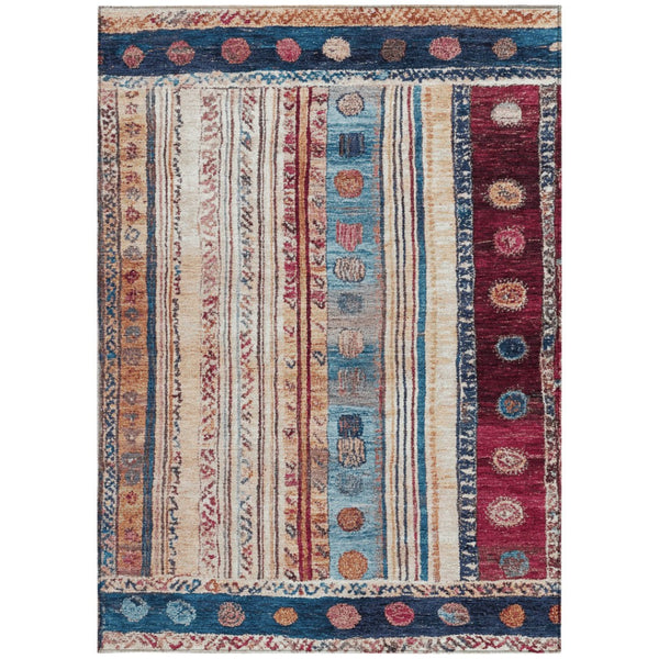 HomeRoots 5' Navy Blue and Merlot Striped Indoor/Outdoor Area Rug – Durable, Machine Washable, Versatile Style 10' X 14' 627361