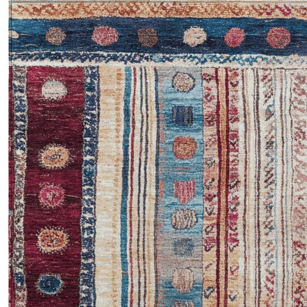 HomeRoots 5' Navy Blue and Merlot Striped Indoor/Outdoor Area Rug – Durable, Machine Washable, Versatile Style 10' X 14' 627361
