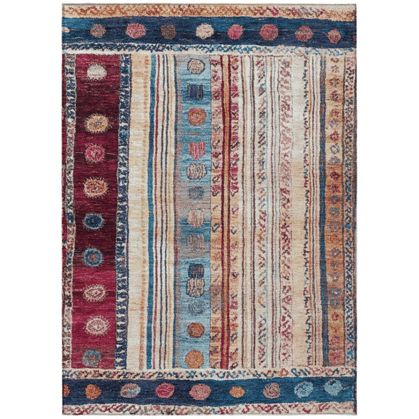 HomeRoots 5' Navy Blue and Merlot Striped Indoor/Outdoor Area Rug – Durable, Machine Washable, Versatile Style 10' X 14' 627361