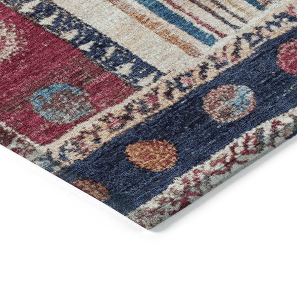 HomeRoots 5' Navy Blue and Merlot Striped Indoor/Outdoor Area Rug – Durable, Machine Washable, Versatile Style 10' X 14' 627361