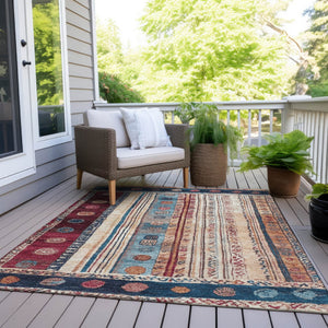 HomeRoots 5' Navy Blue and Merlot Striped Indoor/Outdoor Area Rug – Durable, Machine Washable, Versatile Style 10' X 14' 627361