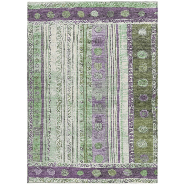 HomeRoots 5' Striped Purple and Green Indoor Outdoor Area Rug - Durable, Washable, Perfect for High-Traffic Spaces 5' X 8' 627363