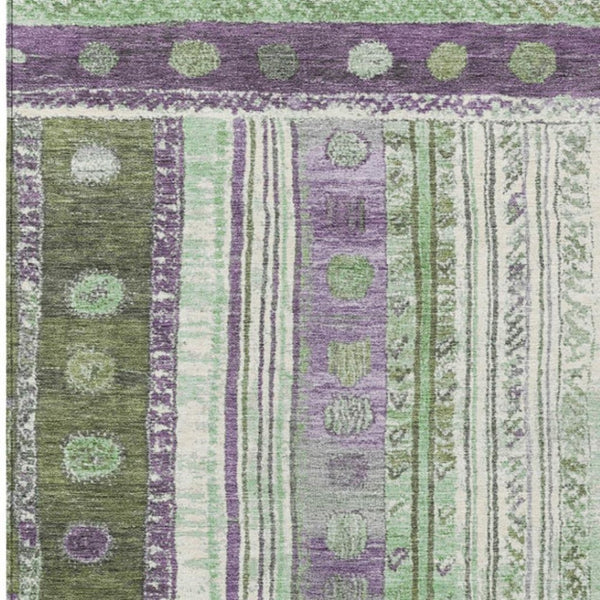 HomeRoots 5' Striped Purple and Green Indoor Outdoor Area Rug - Durable, Washable, Perfect for High-Traffic Spaces 5' X 8' 627363
