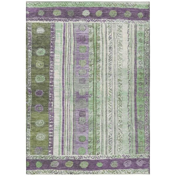 HomeRoots 5' Striped Purple and Green Indoor Outdoor Area Rug - Durable, Washable, Perfect for High-Traffic Spaces 5' X 8' 627363