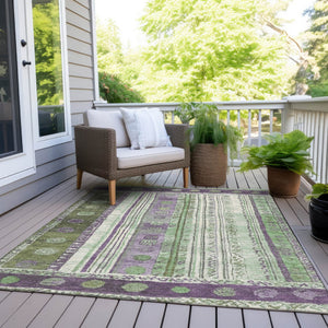 HomeRoots 5' Striped Purple and Green Indoor Outdoor Area Rug - Durable, Washable, Perfect for High-Traffic Spaces 5' X 8' 627363