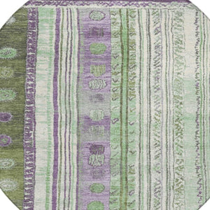 HomeRoots 5' Striped Purple and Green Indoor Outdoor Area Rug - Durable, Washable, Perfect for High-Traffic Spaces 8' Round 627364