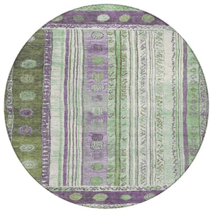 HomeRoots 5' Striped Purple and Green Indoor Outdoor Area Rug - Durable, Washable, Perfect for High-Traffic Spaces 8' Round 627364