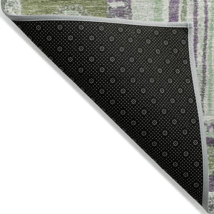 HomeRoots 5' Striped Purple and Green Indoor Outdoor Area Rug - Durable, Washable, Perfect for High-Traffic Spaces 8' Round 627364