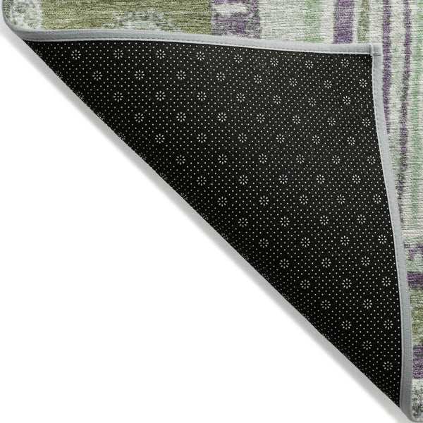 HomeRoots 5' Striped Purple and Green Indoor Outdoor Area Rug - Durable, Washable, Perfect for High-Traffic Spaces 8' Round 627364