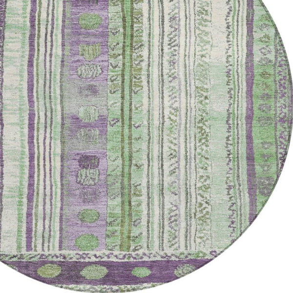HomeRoots 5' Striped Purple and Green Indoor Outdoor Area Rug - Durable, Washable, Perfect for High-Traffic Spaces 8' Round 627364