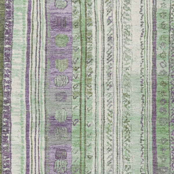HomeRoots 5' Striped Purple and Green Indoor Outdoor Area Rug - Durable, Washable, Perfect for High-Traffic Spaces 8' X 10' 627365