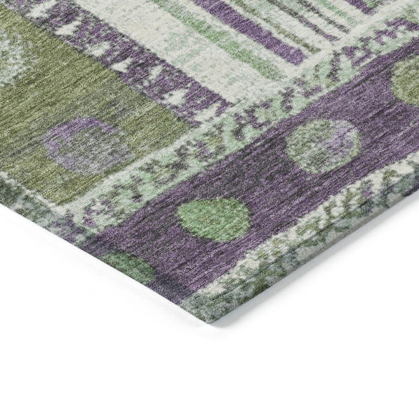 HomeRoots 5' Striped Purple and Green Indoor Outdoor Area Rug - Durable, Washable, Perfect for High-Traffic Spaces 8' X 10' 627365