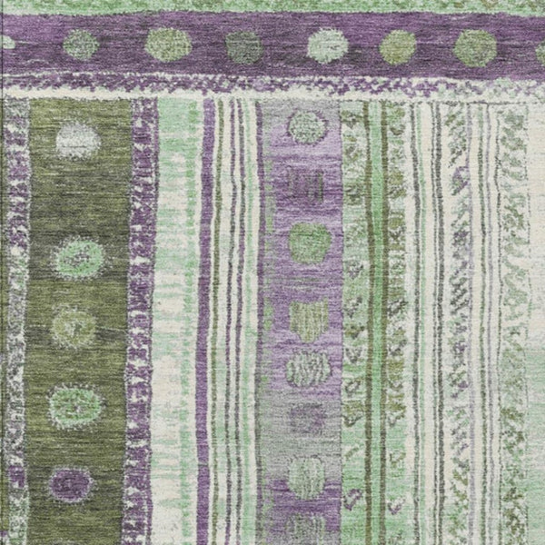 HomeRoots 5' Striped Purple and Green Indoor Outdoor Area Rug - Durable, Washable, Perfect for High-Traffic Spaces 9' X 12' 627366