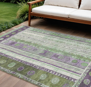 HomeRoots 5' Striped Purple and Green Indoor Outdoor Area Rug - Durable, Washable, Perfect for High-Traffic Spaces 10' X 14' 627367