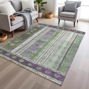 HomeRoots 5' Striped Purple and Green Indoor Outdoor Area Rug - Durable, Washable, Perfect for High-Traffic Spaces 10' X 14' 627367