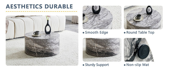 English Elm Simple Marble Top Round Coffee Table with Natural Veining for Modern Living Rooms Gray W1151P385649
