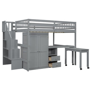 English Elm Queen Murphy Bed with Integrated Desk Cabinet Shelves Space Saving Studio Solution Gray N708S00014E