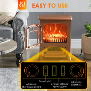 English Elm Homcom 22" Electric Fireplace Stove - Realistic Led Flames, 750W/1500W, Safety Features, Dark Brown W2225P249842
