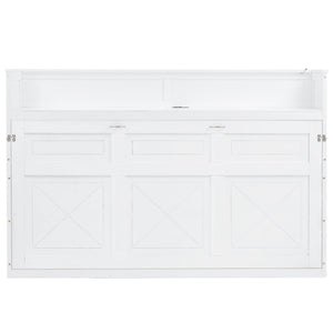 English Elm Twin XL Murphy Bed with Desk, LED Lighting and USB Charging Station — Space-Saving Solid Pine Design White N7090005001W