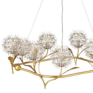 Dandelion Chandelier: Elegant Silver & Gold Wrought Iron Design Inspired by Nature's Beauty