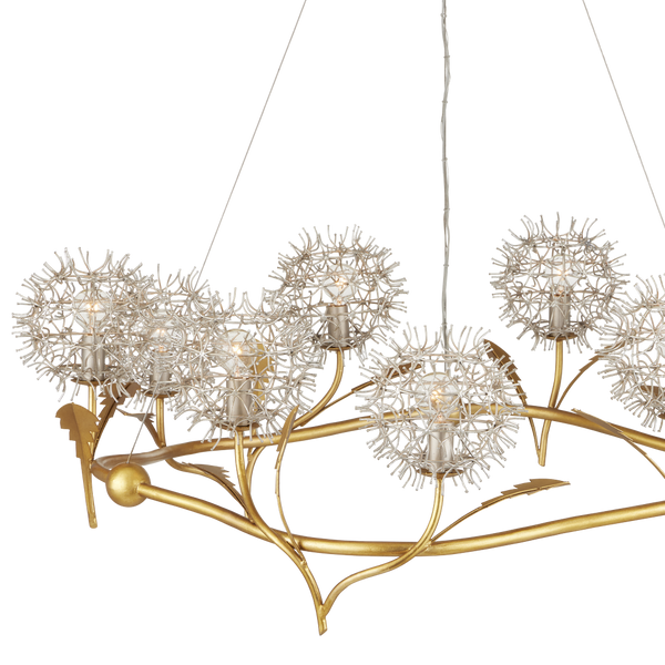 Dandelion Chandelier: Elegant Silver & Gold Wrought Iron Design Inspired by Nature's Beauty