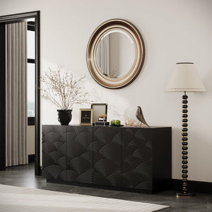 English Elm Sideboard Modern 4-Door Buffet Cabinet with Spacious Top and Enclosed Storage, Durable 66" Long Finish Black W2263P353794
