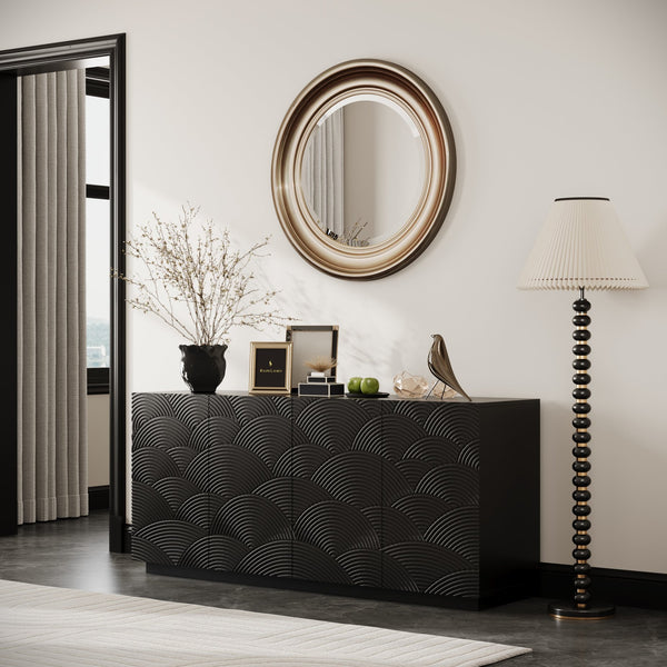 English Elm Sideboard Modern 4-Door Buffet Cabinet with Spacious Top and Enclosed Storage, Durable 66" Long Finish Black W2263P353794