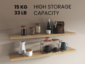English Elm Shelves - Natural Oak Finish, 2-Tier Compact Storage Solution For Stylish Living Room Décor B097P395886-GIGA