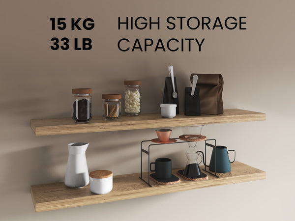 English Elm Shelves - Natural Oak Finish, 2-Tier Compact Storage Solution For Stylish Living Room Décor B097P395886-GIGA